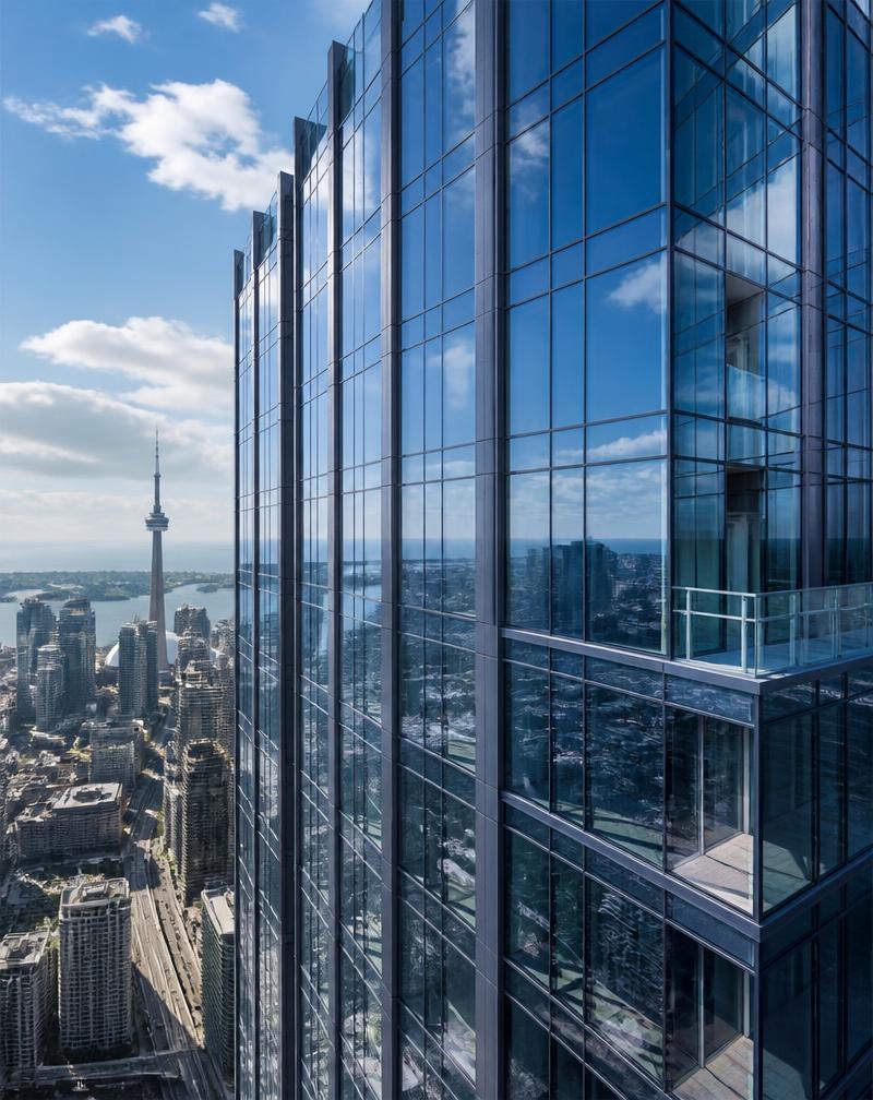Modern Toronto skyscraper facade reflecting the sky